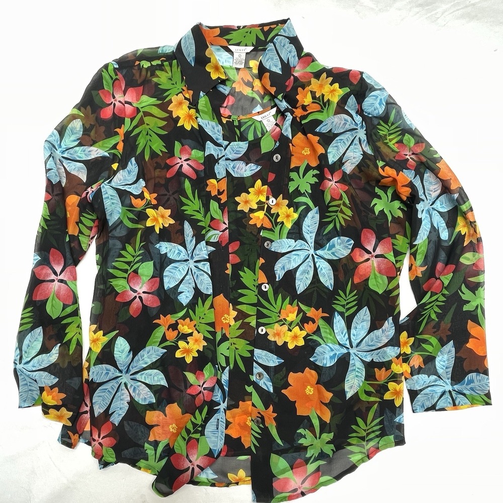 Leilei Silk‎ 2 Pc Set Women's Large Floral Button Shirt & Sleeveless Top Sz L